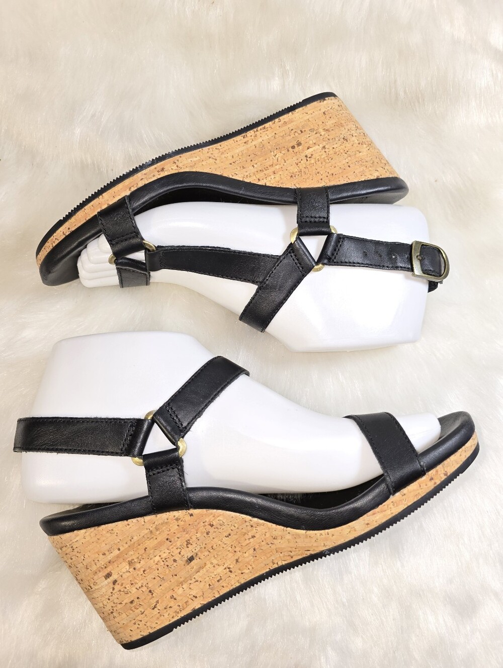 Teva Arabelle Universal Womens Leather Black Cork Wedge Sandals - Picture 4 of 15
